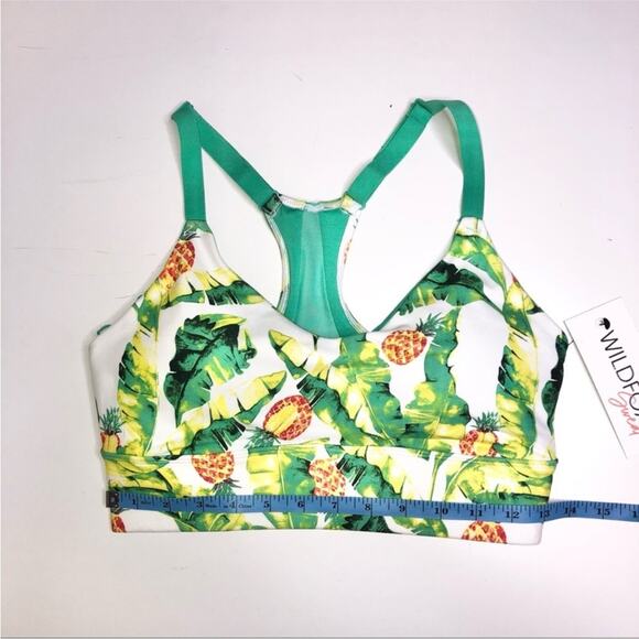 NEW WILDFOX Green White Yellow Palms & Pina Collins Tropical Print Sports Bra M - Picture 6 of 8